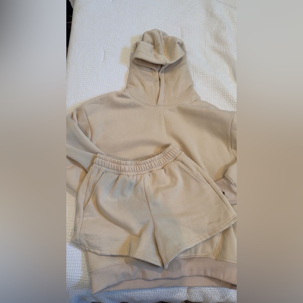 Cream Hoodie and Shorts Set milkstain apparel
